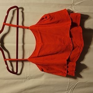 New Honey Belle Tangerine Flowy Skinny Strap Adjustable Crepe Layered Crop Top